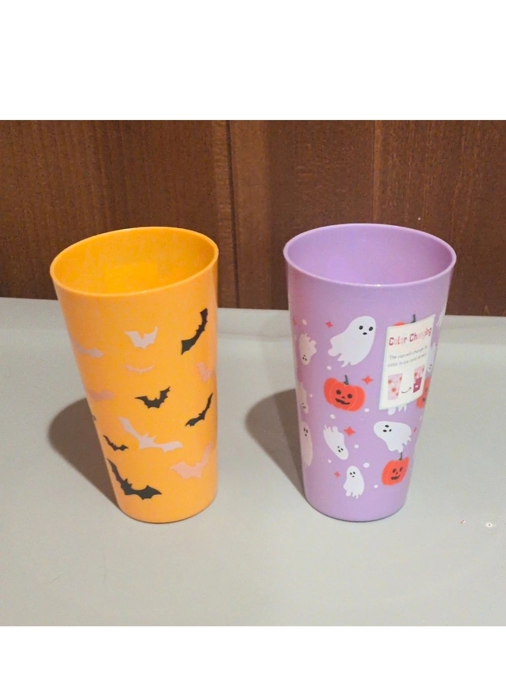 2pc Color Change Halloween Plastic Tumblers 20 fl oz Orange Purple Ghost Pumpkin